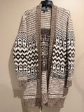 American Eagle Fair Isle Long Cardigan Sweater Brown Cream Boho M