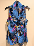 Elie Tahari Silk Floral Ruffle Sleeveless Blouse Blue Purple 95% Silk
