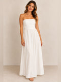 SHEIN White Strapless Pleated Bodice Maxi Dress
