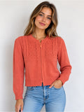 GT-0136 Carlisle Silk Wool Cable Knit Cardigan M Coral Pink Zip Front