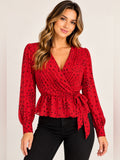 GT-0209 Express Red Black Heart Print Surplice Peplum Blouse Size M