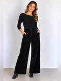 Maeve Anthropologie Colette Velvet Wide Leg Pants 32 Black High Rise