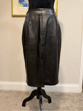 GT-0166 Black Faux Leather Midi Pencil Skirt Front Slit High Waist Minimalist