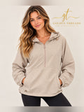 GT-0241 adidas Beige Gingham Hooded Half Zip Pullover Jacket L