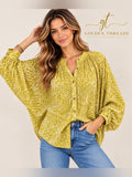 GT-0243 Pilcro Anthropologie Yellow White Printed Button Front Blouse M