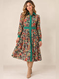 GT-0253 Brooks Brothers Red Fleece Floral Midi Shirt Dress Green Trim Size 8