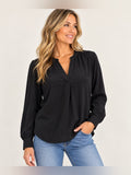 Madewell Black Split Neck Long Sleeve Blouse M Gathered Back GT-0214