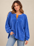 Out From Under Blue Terry Cloth Oversized Henley Pullover GT-0223