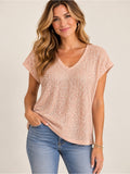 CeCe Blush Pink Sequin V-Neck Cap Sleeve Party Top S NWT GT-0268
