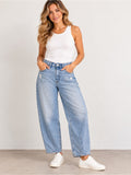 Universal Thread High Rise Easy Barrel Jeans Light Wash Distressed 8 GT-0269