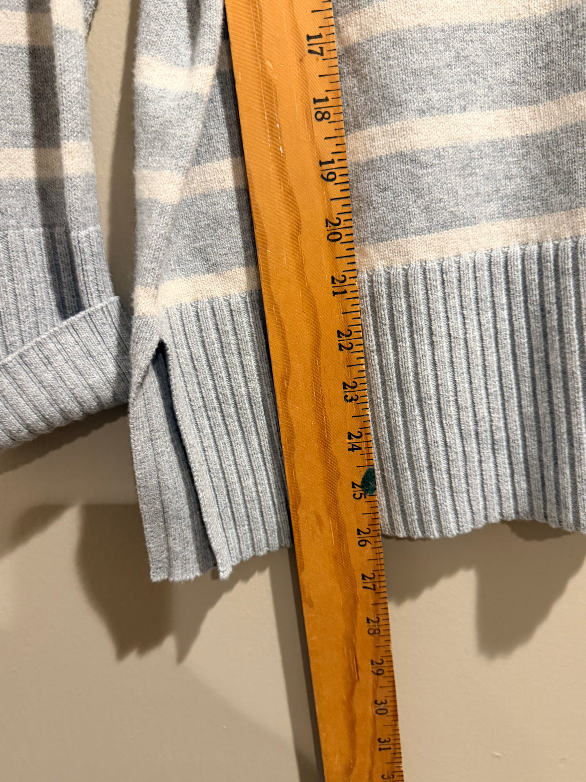 LOFT Petites Striped Crewneck Sweater Gray Ivory Side Slit SP