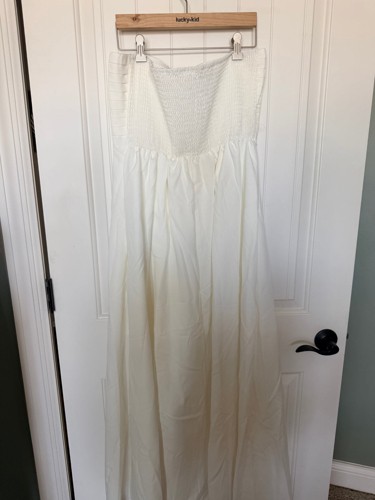 SHEIN White Maxi Dress with Light Blue Floral Print and Tie Shoulders