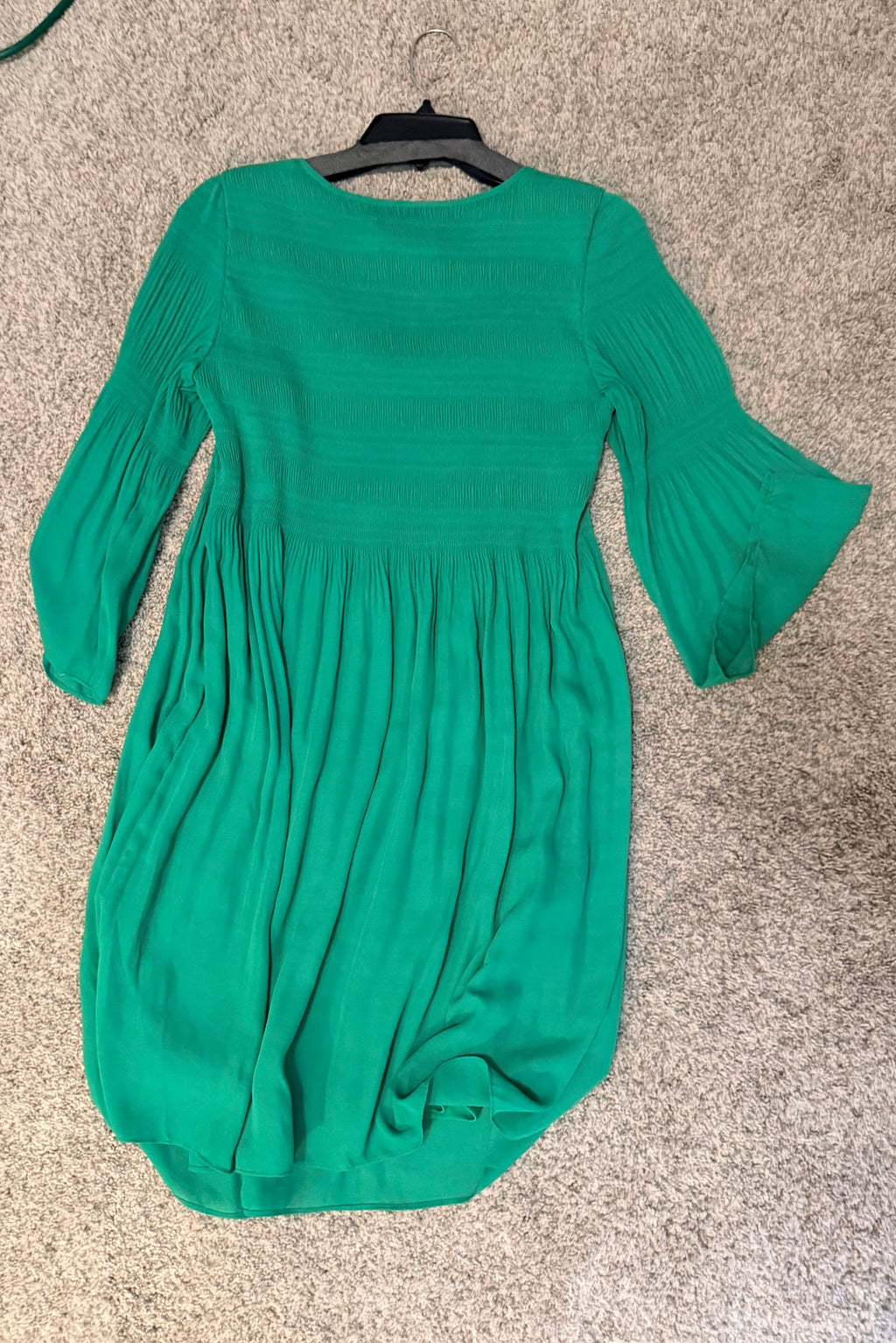 Emma & Michele Emerald Green Pleated Bell-Sleeve Dress