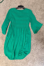 Emma & Michele Emerald Green Pleated Bell-Sleeve Dress
