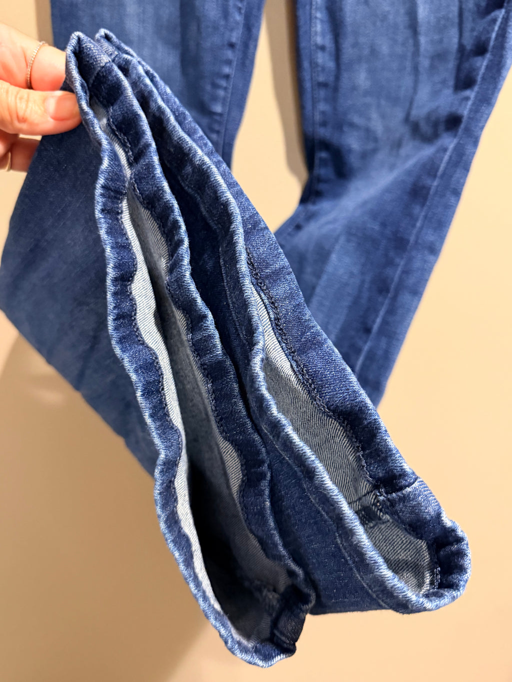We The Free Free People 31 High Rise Flare Jeans Seamed Dark Wash