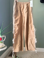 NWT Fisoew Khaki Parachute Cargo Pants Side Tie Wide Leg Size L