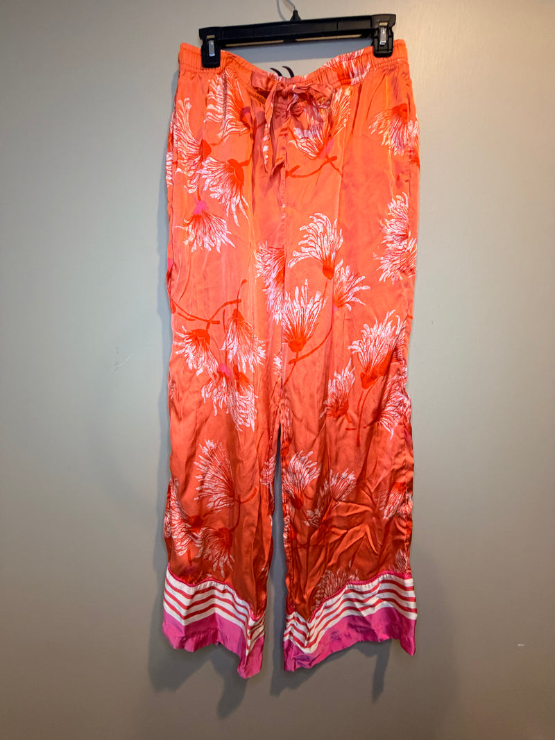 Anthropologie Coral and Pink Floral Wide-Leg Drawstring Pajama Pants