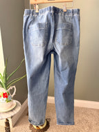 Judy Blue Jeans 9/29 Drawstring Waist Patch Pocket Relaxed Boyfriend Denim