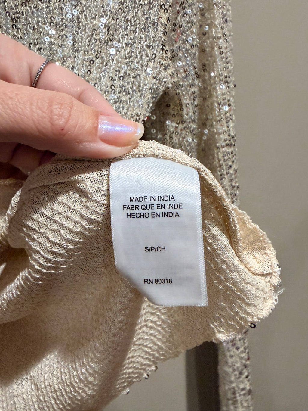 Lucky Brand Sequin Top S Champagne Silver Long Sleeve Holiday Party