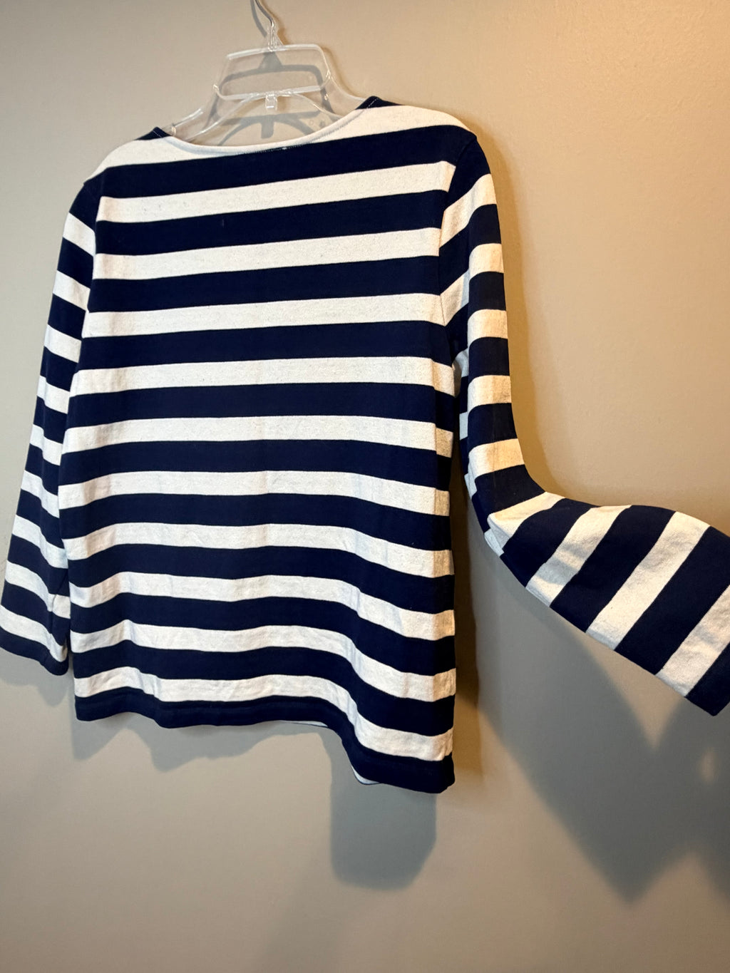 Sezane Navy and White Striped Long-Sleeve Top with Shoulder Buttons