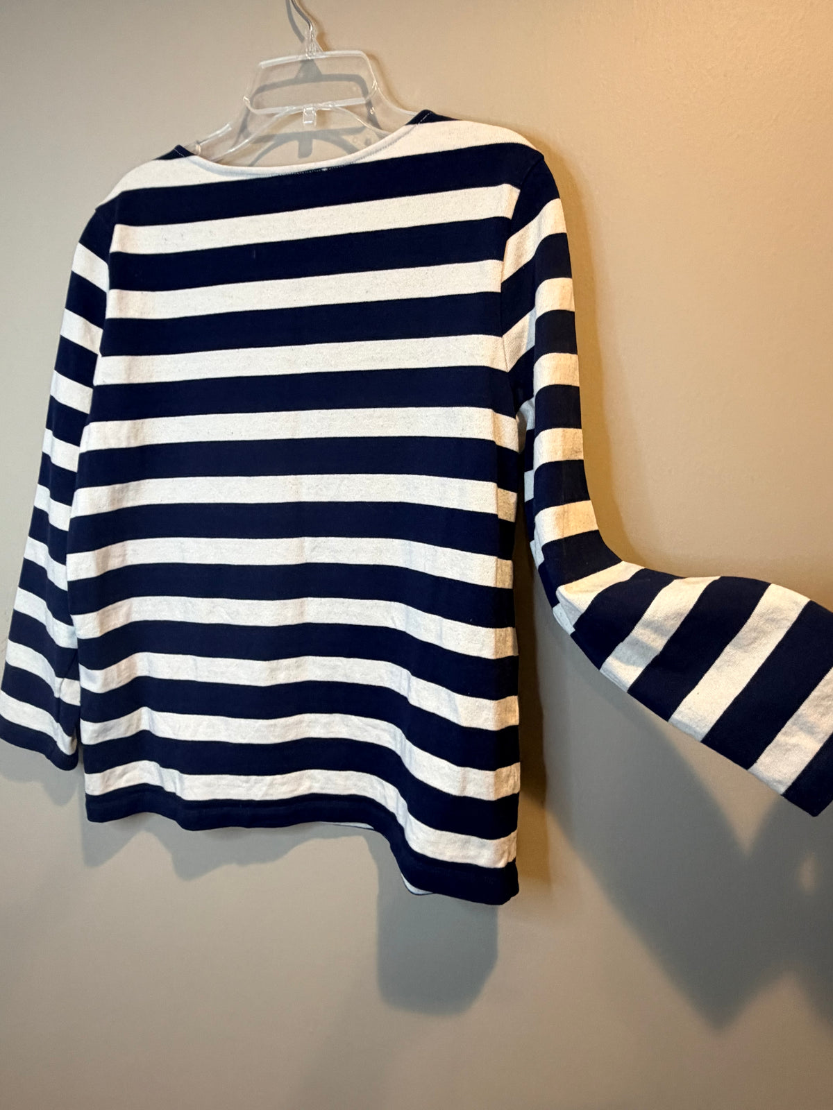 Sezane Navy and White Striped Long-Sleeve Top with Shoulder Buttons