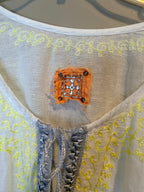 Free People White Peasant Tunic with Yellow and Gray Embroidery
