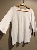 Eileen Fisher White Organic Cotton Scoop Neck 3/4 Sleeve Top Large