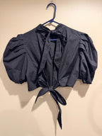 Boohoo Black Puff-Sleeve Crop Top with Tie Detail