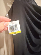 MSK Black Lace Ruched Draped Cocktail Dress Size 14 NWT