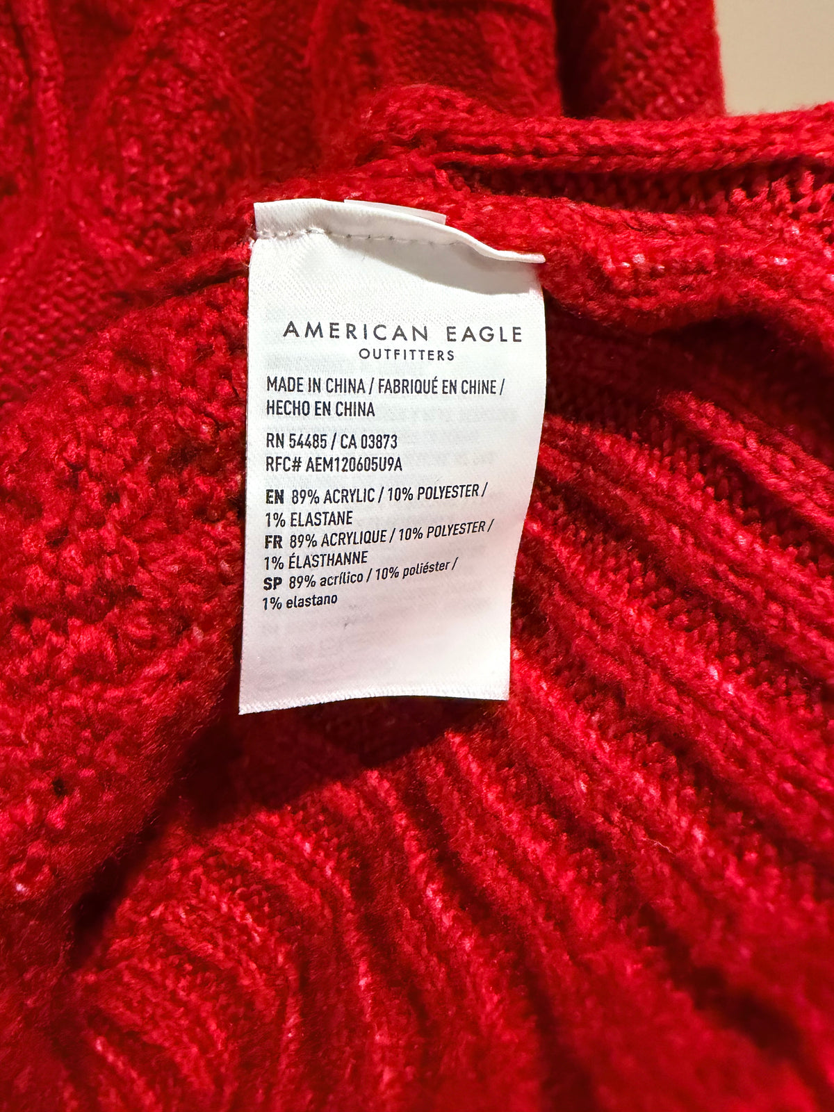 American Eagle Red Patchwork Cable Knit Mock Neck Sweater M