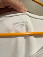 Eileen Fisher White Organic Cotton Scoop Neck 3/4 Sleeve Top Large