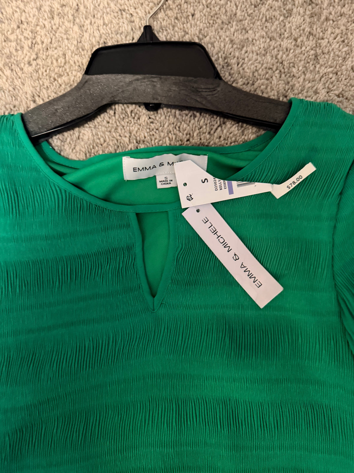 Emma & Michele Emerald Green Pleated Bell-Sleeve Dress