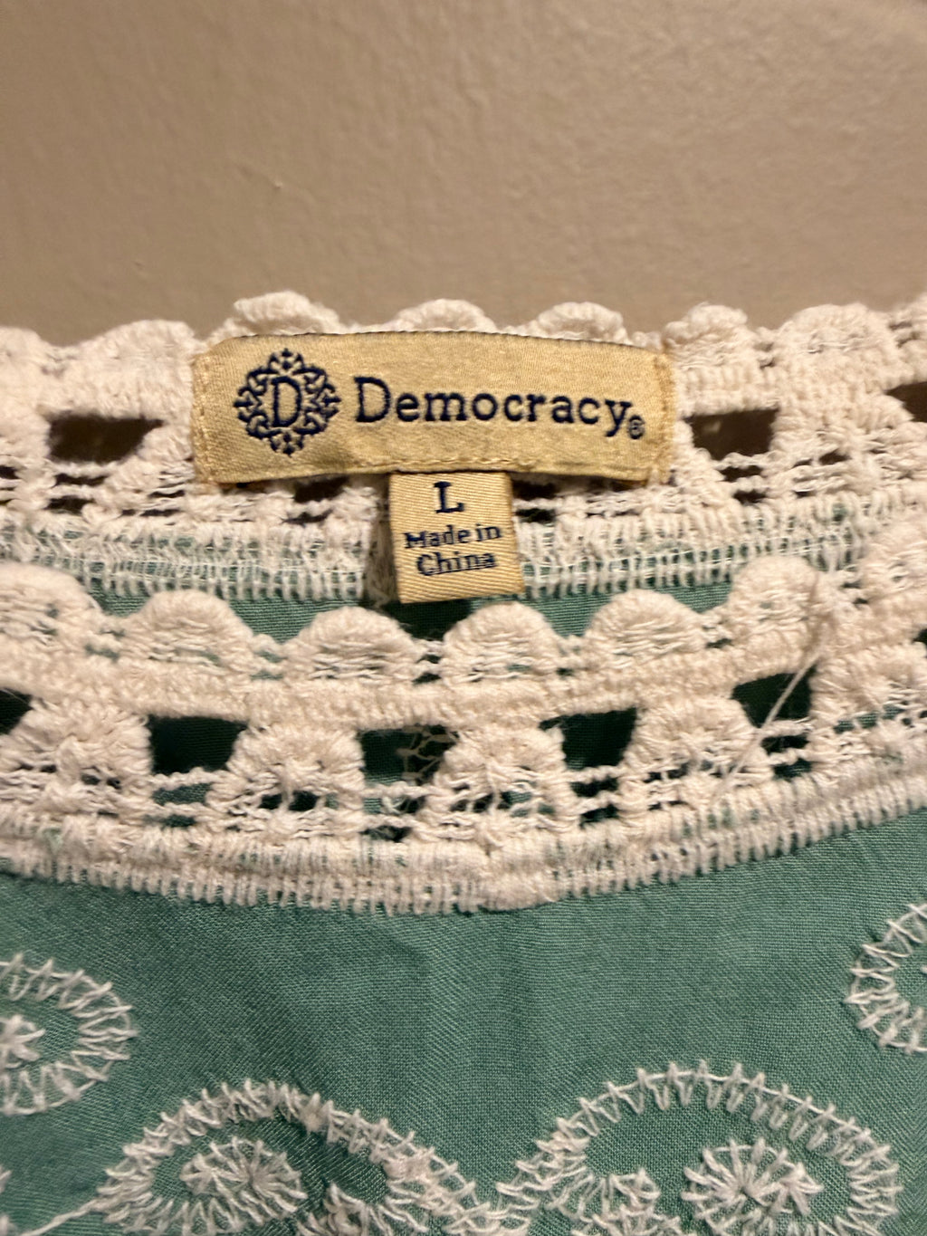 Democracy Seafoam Green Embroidered Crochet-Trim Tunic