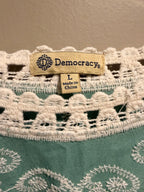 Democracy Seafoam Green Embroidered Crochet-Trim Tunic
