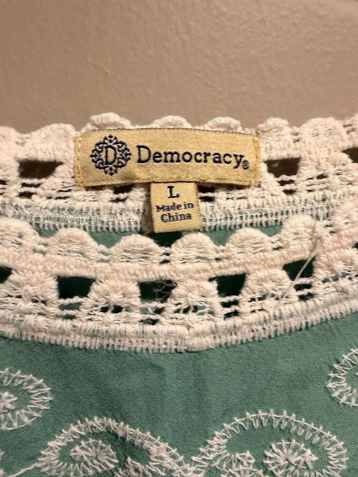 Democracy Seafoam Green Embroidered Crochet-Trim Tunic