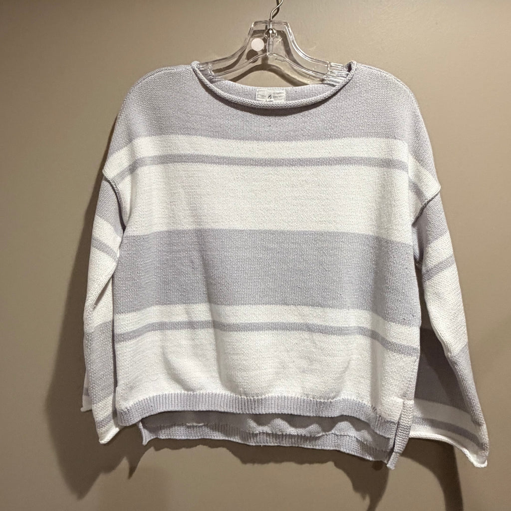 Lou & Grey Striped Crewneck Sweater - White & Light Gray
