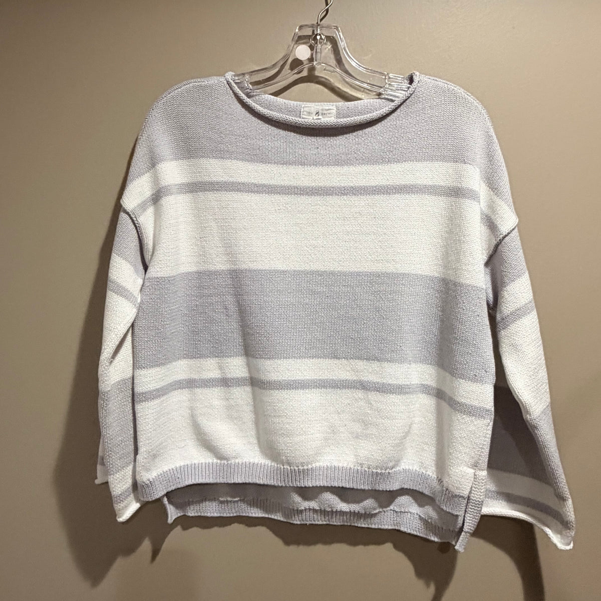 Lou & Grey Striped Crewneck Sweater - White & Light Gray