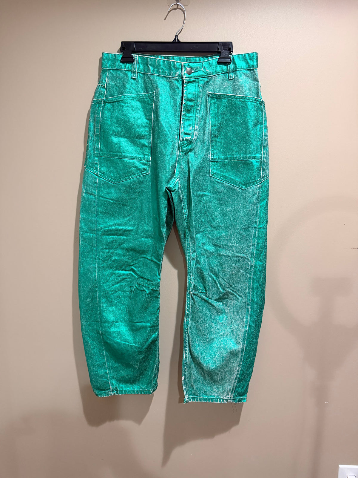 Free People Sample Barrel Jeans Green Wide Leg Size 29 Rare