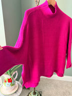 Kerisma Oversized Poncho Sweater Magenta Pink Mock Neck Dolman Sleeve