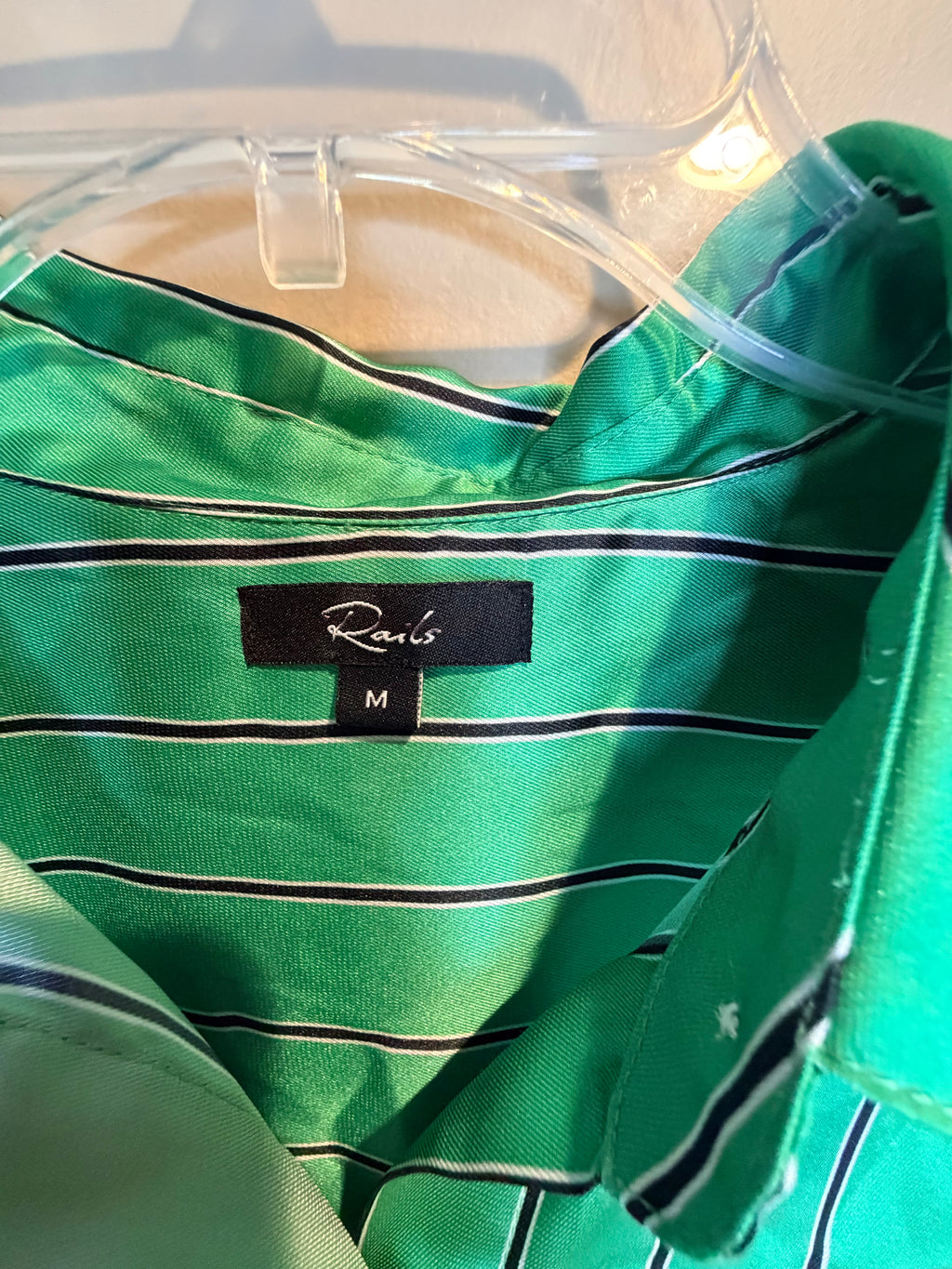 Rails Women’s Green White Striped Button Down Shirt Size M