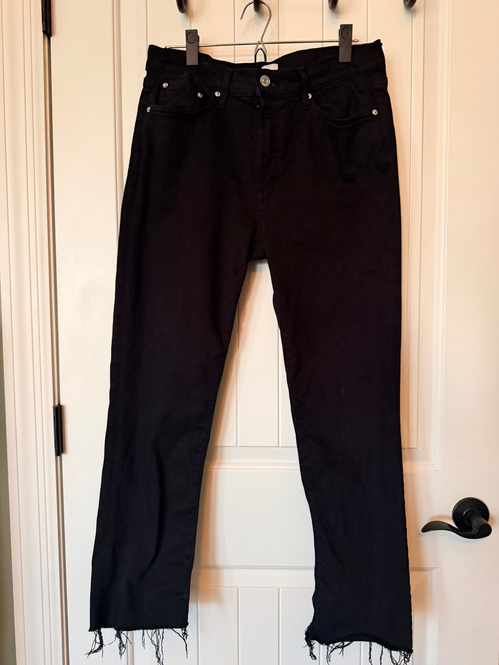 EDWIN Bree Black High Rise Straight Jeans Raw Hem Size 31