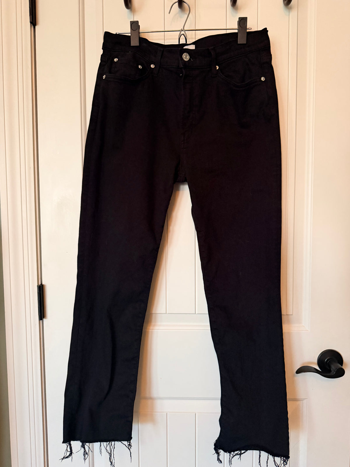 EDWIN Bree Black High Rise Straight Jeans Raw Hem Size 31