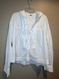 Free People White Hooded Button-Down Shirt Jacket