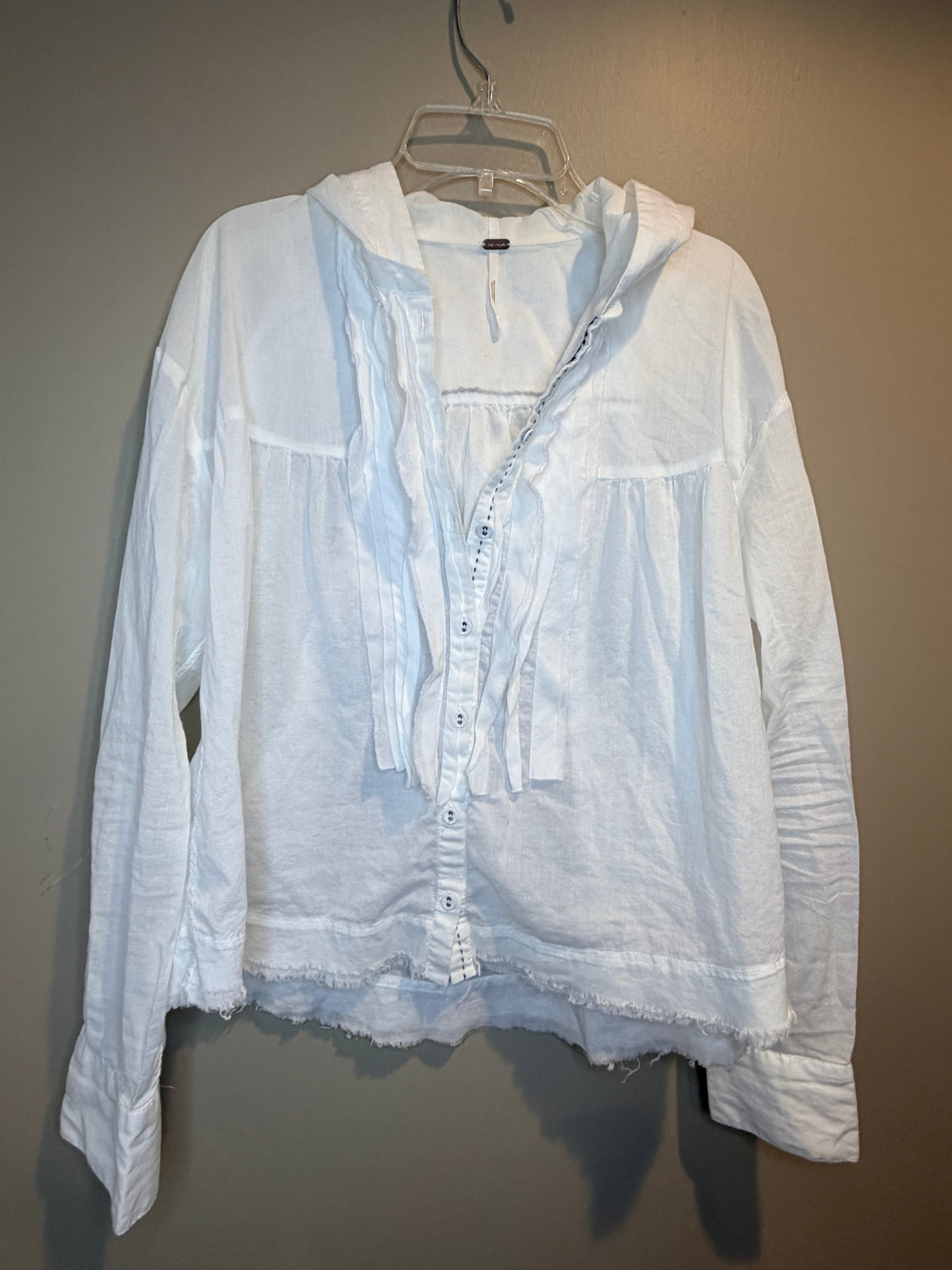 Free People White Hooded Button-Down Shirt Jacket