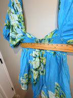 Free People Blue Floral Puff Sleeve Mini Tunic Dress Boho M