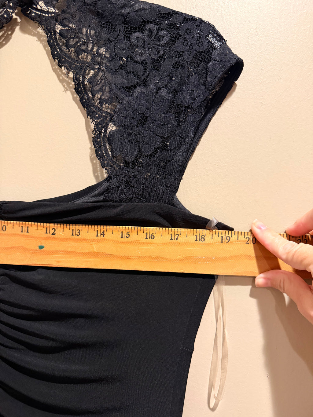 MSK Black Lace Ruched Draped Cocktail Dress Size 14 NWT