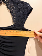 MSK Black Lace Ruched Draped Cocktail Dress Size 14 NWT
