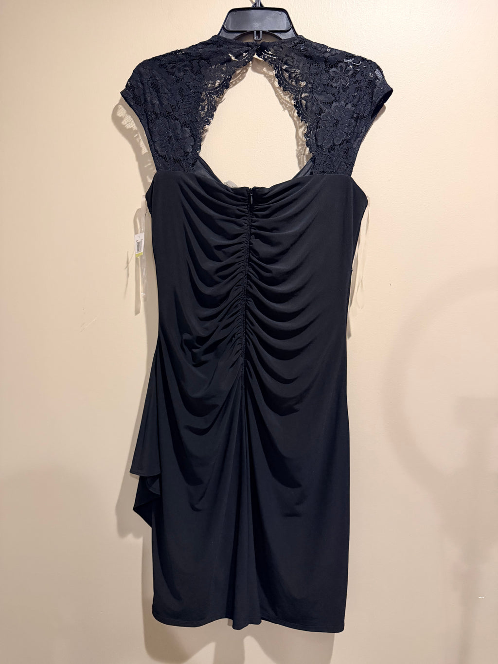 MSK Black Lace Ruched Draped Cocktail Dress Size 14 NWT