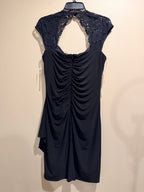 MSK Black Lace Ruched Draped Cocktail Dress Size 14 NWT
