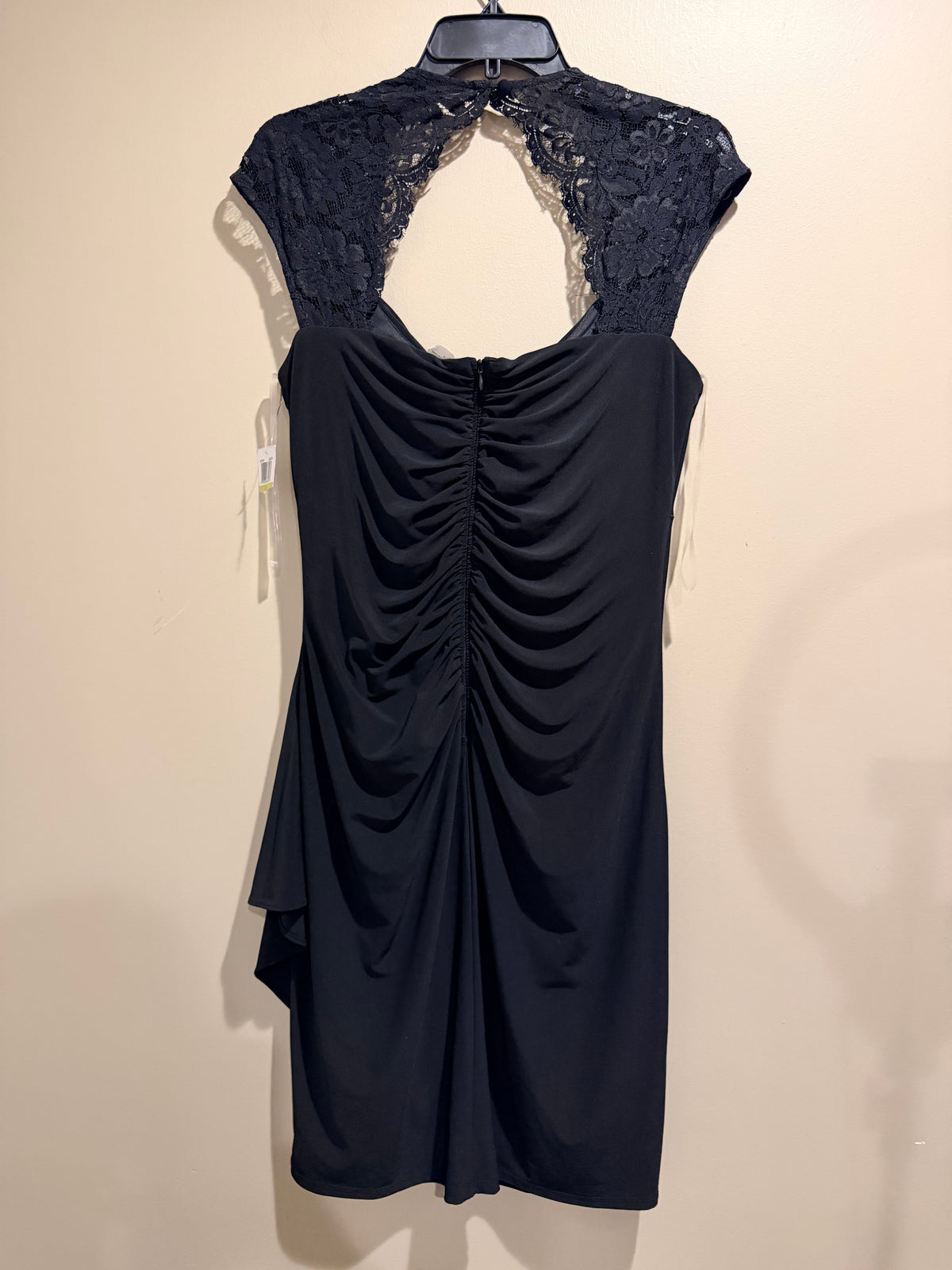 MSK Black Lace Ruched Draped Cocktail Dress Size 14 NWT